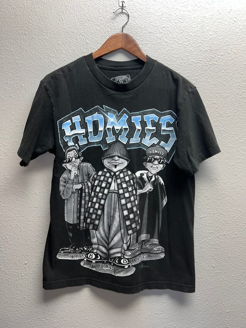 DGA Homies Shirt 8 Ball Trio Chicano Mr Clean Black Graphic Graffiti Tee Medium